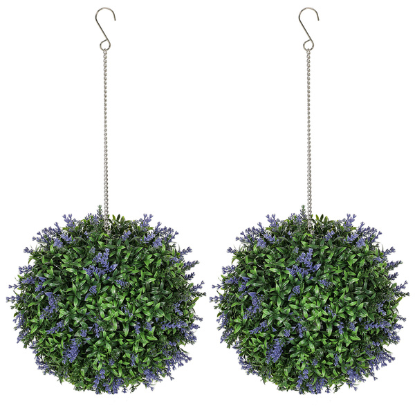 HOMCOM Set of 2 Artificial Plant Topiary Balls, UV-protected Fake Decorative Plants, Purple