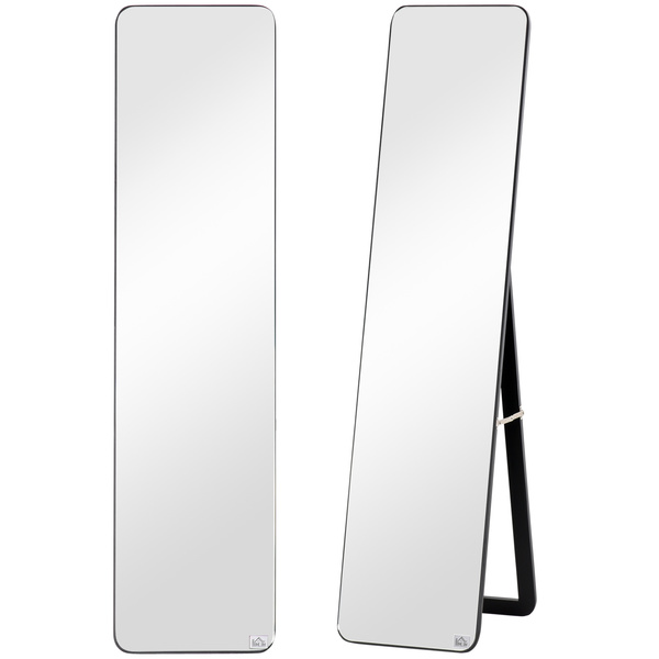 HOMCOM Full Length Mirror, 156 x 37 cm Rectangular Full Body Mirror with Stand, Floor Standing, Hanging or Leaning Against Wall for Bedroom Cloakroom, Black