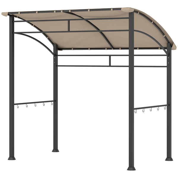 Outsunny 2.2 x 1.5 m BBQ Grill Gazebo Tent, Garden Grill with Metal Frame, Curved Canopy and 10 Hooks, Outdoor Sun Shade, Khaki