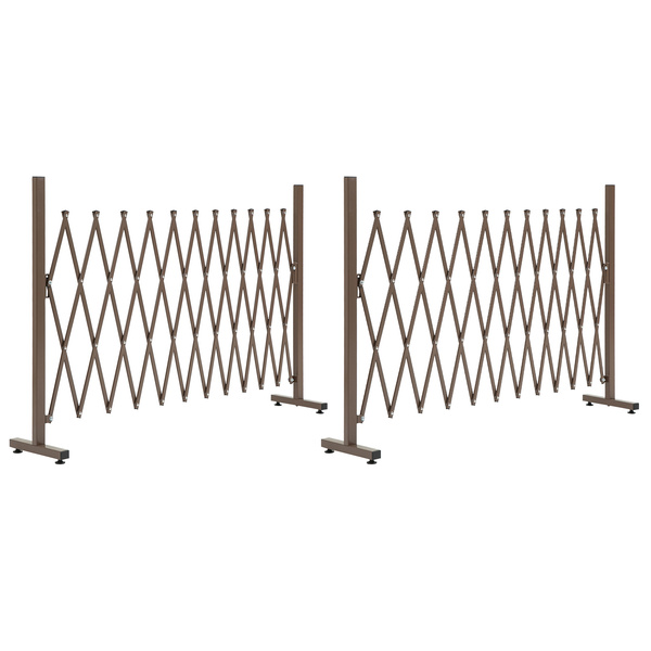 Outsunny Set of 2 Expanding Garden Fencc, Aluminium Freestanding Foldable Picket Fence, 300cmx103.5 cm, Dark Brown