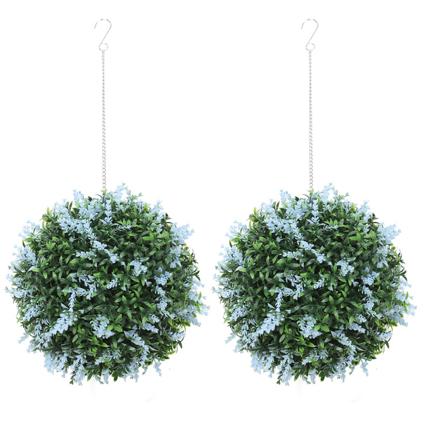 HOMCOM Set of 2 Artificial Plant Topiary Balls, UV-protected Fake Decorative Plants, Blue