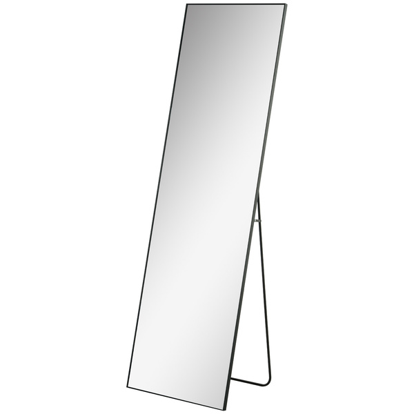 HOMCOM Full Length Dressing Mirror, Floor Standing or Wall Hanging, Aluminium Alloy Framed Full Body Mirror for Bedroom, Living Room, 50 x 161.5cm, Black