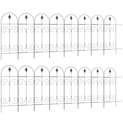 Outsunny Decorative Garden Fencing, 16PCs 44in x 25ft Outdoor Picket Fence Panels, Rustproof Metal Wire Landscape Flower Bed Border Edging, Black