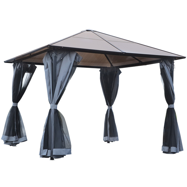 Outsunny 3m x 3m Hardtop Metal Frame Gazebo with 4 curtains, 100 kg Snow Load Capacity, Black