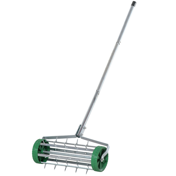 Outsunny Garden Rolling Lawn Aerator Heavy Duty Steel Grass Roller w/ Adjustable Handle