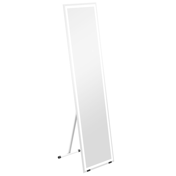 HOMCOM Standing Dressing Mirror with LED Lights, Wall Dressing Mirror for Bedroom with Dimmable and 3 Colour Lighting, White