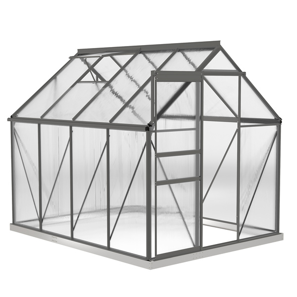 Outsunny 190 x 253 cm Walk-In Polycarbonate Greenhouse - Dark Grey