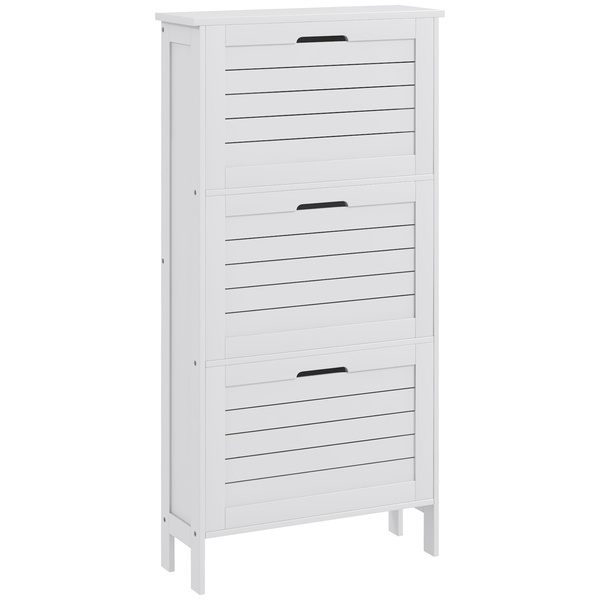 HOMCOM Narrow Shoe Cabinet with 3 Flip Drawers - White