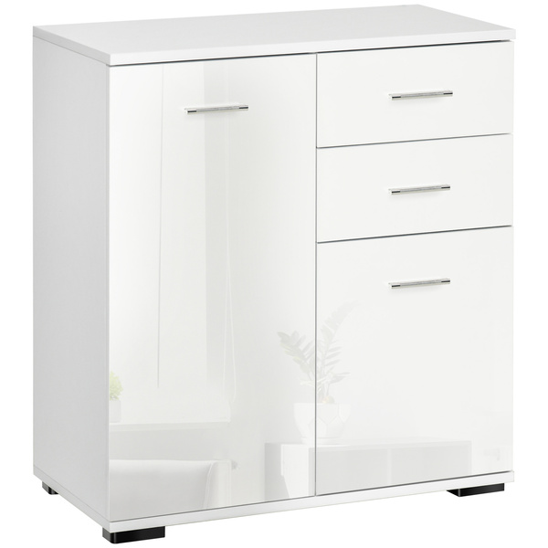 HOMCOM Sideboard, Modern Storage Cabinet with 2 Drawers, 2 Doors and Adjustable Shelf, Kitchen Cabinet for Living Room, Dining Room, High Gloss White