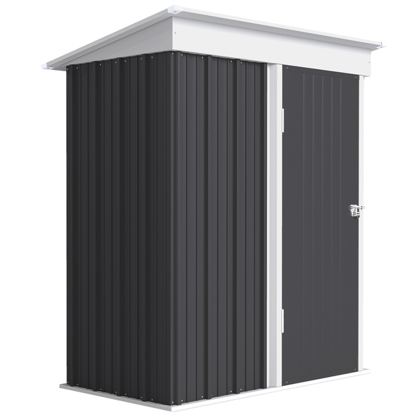 Outsunny Metal Garden Shed, Outdoor Lean-to Shed for Tool Motor Bike, with Adjustable Shelf, Lock, Gloves, 5'x3'x6',  Dark Grey