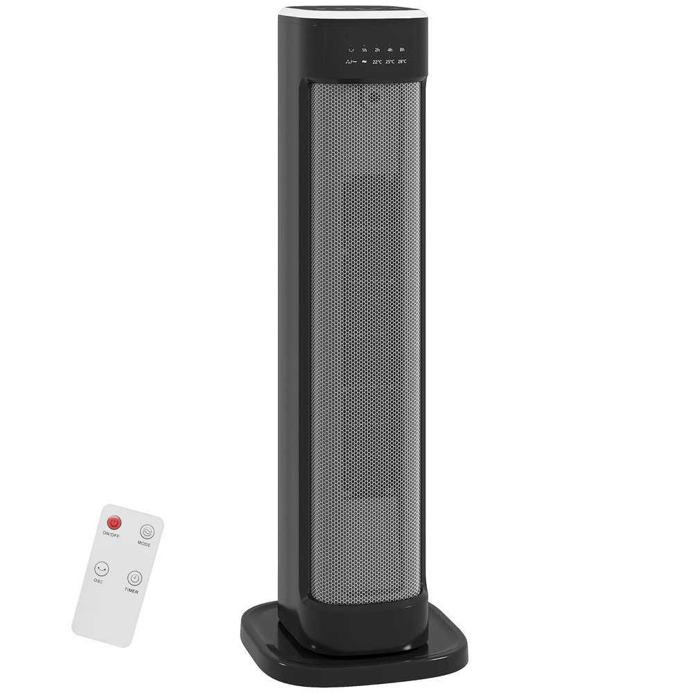 HOMCOM 2000W Ceramic Electric Heater with 3 Heat Settings, Timer - Black