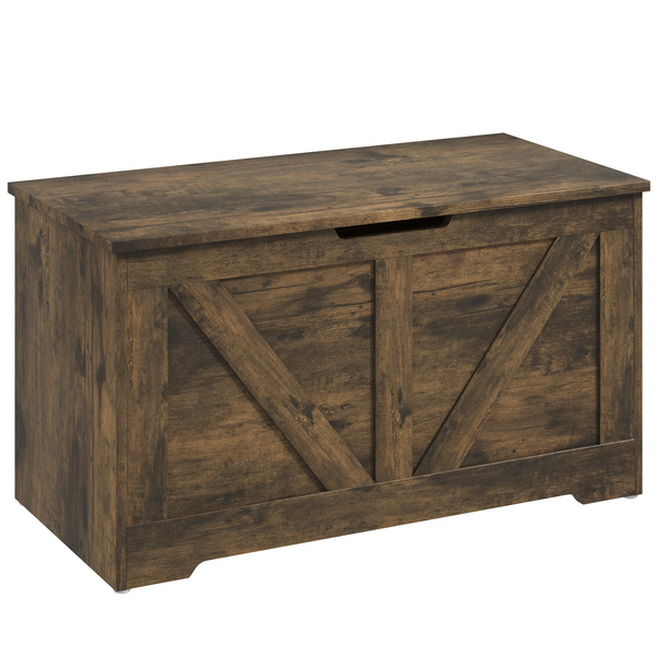 HOMCOM 100L Home Storage Box, with Safety Hinges - Rustic Brown