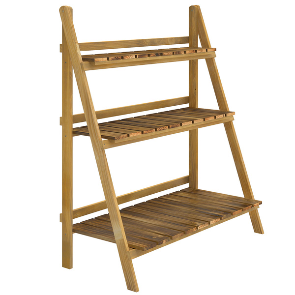 Outsunny Wooden Folding Flower Pot Stand 3 Tier Garden Planter Display Ladder Gardener Storage Shelves Rack Herb Holder (80L x 37W x 93H cm)