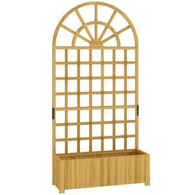 Outsunny Wooden Raised Planter with Trellis, Raised Bed for Garden with Lattice and Drainage Holes for Climbing Plants