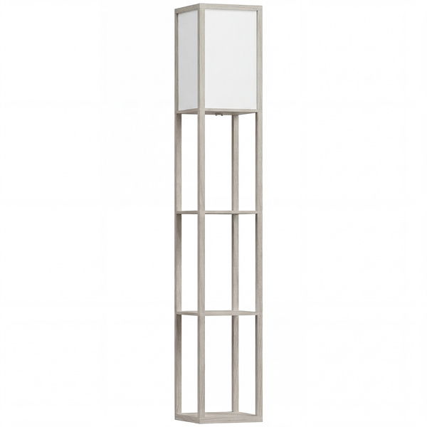 HOMCOM 3-Tier Floor Lamp, Floor Light with Storage Shelf, Reading Standing Lamp with Acrylic Shade for Living Room, Bedroom, Kitchen, Dining Room, Office, Dorm, 160cm, Oak