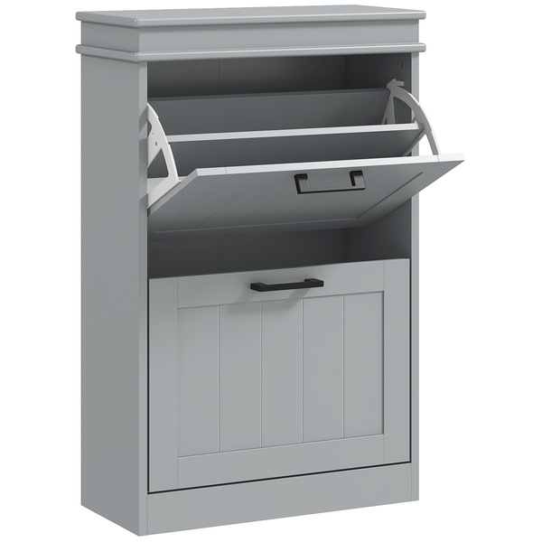 HOMCOM Two-Drawer Minimalistic 10-Shoe Cabinet - Grey