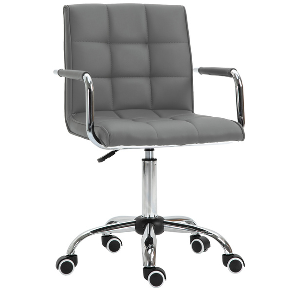 Vinsetto PU Leather Home Office Desk Chair, Computer Chair with Mid Back, Arm, Swivel Wheels, Adjustable Height, Grey