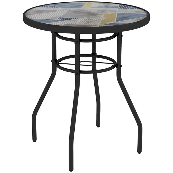 Outsunny Φ60 Garden Table, with Glass Printed Tabletop - Multicolour