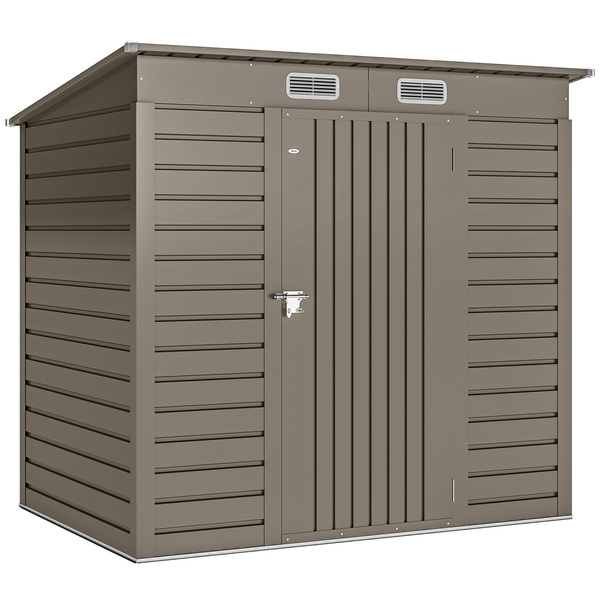 Outsunny 4 x 6ft Galvanised Metal Garden Shed, with Locking Door - Grey