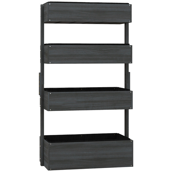 Outsunny Four-Tier Basket Wooden Plant Stand - Grey