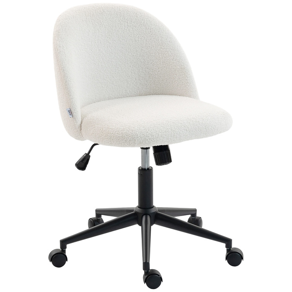 HOMCOM Teddy Fleece Office Chair with Wheels - Cream White