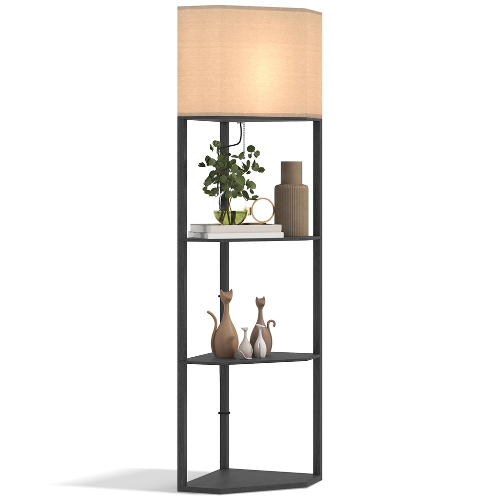 HOMCOM Tall Triangle Corner Shelf Floor Lamp Modern with Chain Switch for Living Room Bedroom, Black
