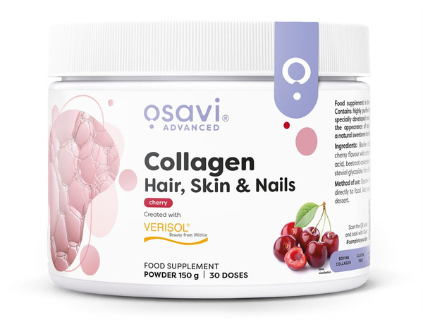 Osavi Collagen Peptides Kolagen Włosy Skóra i Paznokcie Wiśnia 150g
