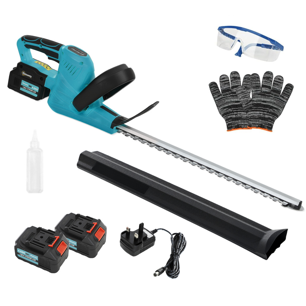 Outsunny 20" Cordless Hedge Trimmer, 18V Electric Hedge Cutter with 51cm Dual Action Blade, 2 x 4000mAh Batteries and Brushless Motor for Garden Branches, Shrubs, Twigs, Blue