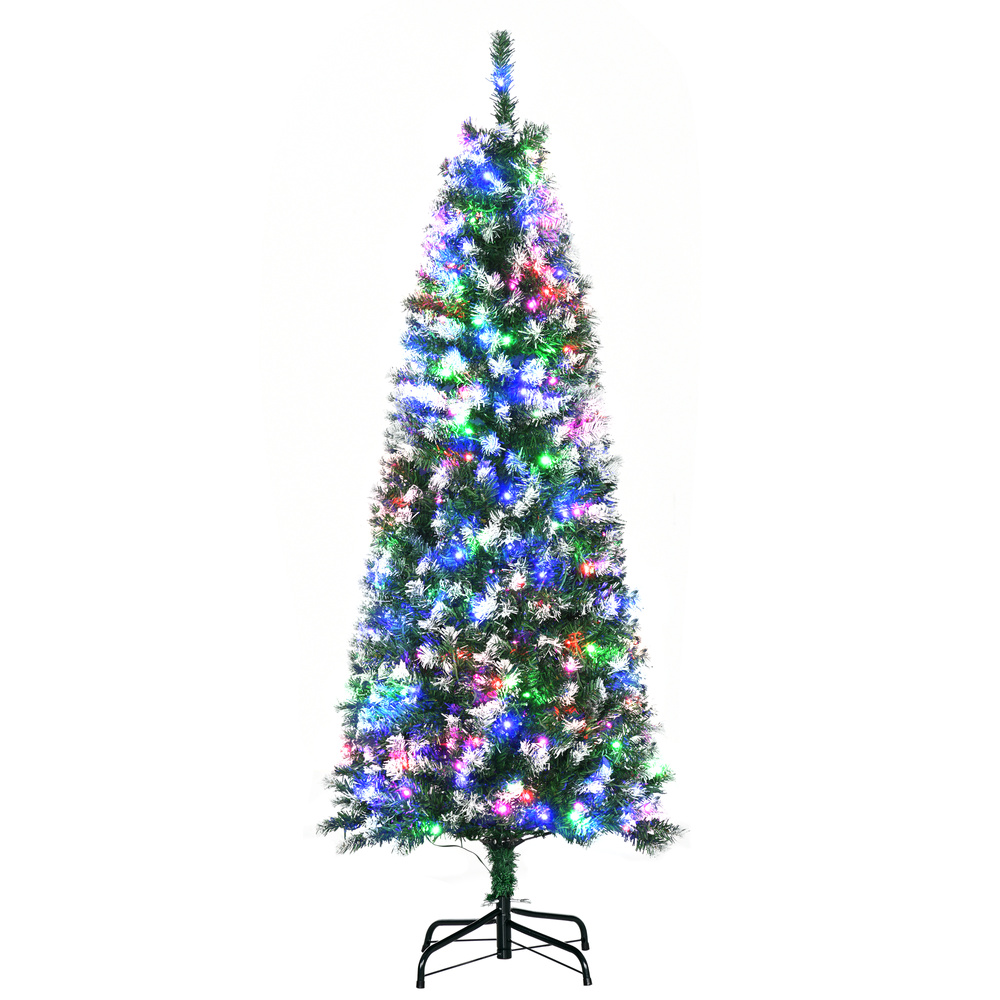 HOMCOM 5FT Tall Prelit Pencil Slim Artificial Christmas Tree with Realistic Branches, 250 Colourful LED Lights and 408 Tips, Xmas Decoration, Green