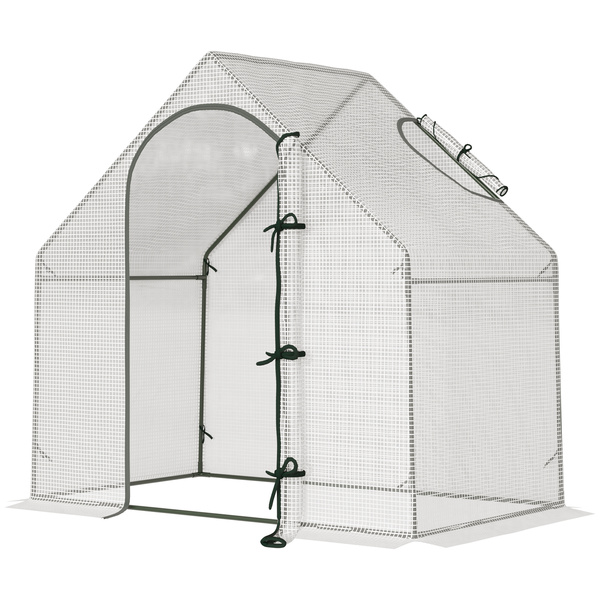 Outsunny Walk In Tomato Greenhouse Garden Outdoor Mini Greenhouse Flower Planter Steel Frame with Zipped Door & Window, PE Cover, 180 x 100 x 168CM, White