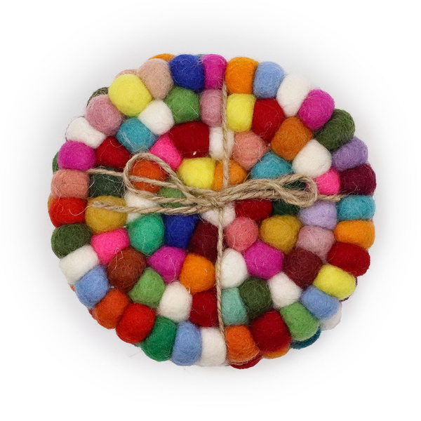 Felt Ball Round Coasters - Multi colour (set of 4)