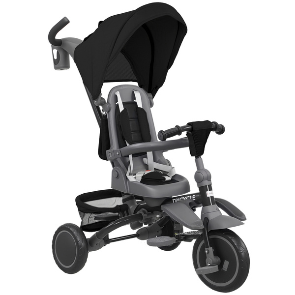 AIYAPLAY 6 in 1 Foldable Kids Trike with Adjustable Parent Handle & Canopy for Ages 1-5, Black