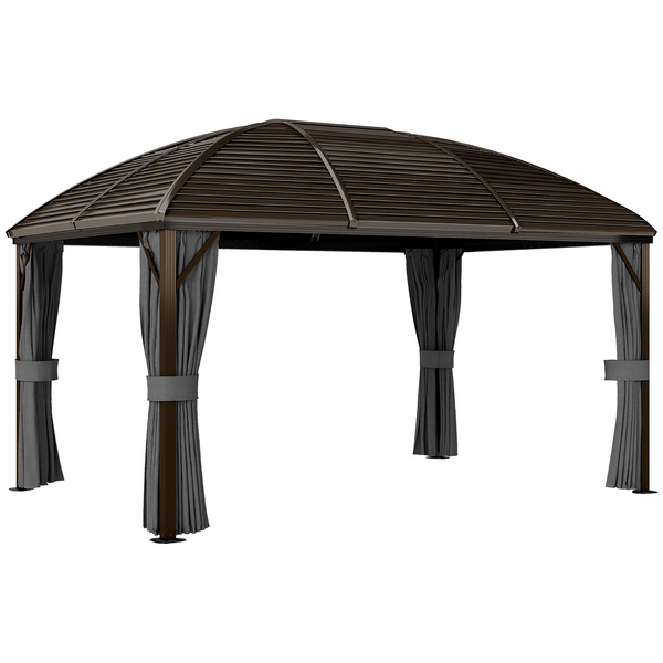 Outsunny 3 x 4m Hardtop Gazebo Canopy with Metal Roof, Aluminium Gazebo Permanent Pavilion with Netting and Curtains, Dark Grey