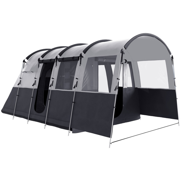 Outsunny 8-Person Camping Tent, Waterproof Family Tent, Tunnel Design, 4 Large Windows, Sleeping Cabins 3000mm Water Column Grey