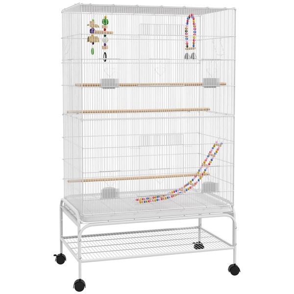 PawHut Bird Cage w/ Stand, Toys, Accessories, for Canaries, Finches, White