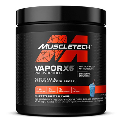 MuscleTech Vapor X5 Przedtreningówka Na Energię i Skupienie Blue Razz Freeze 252g