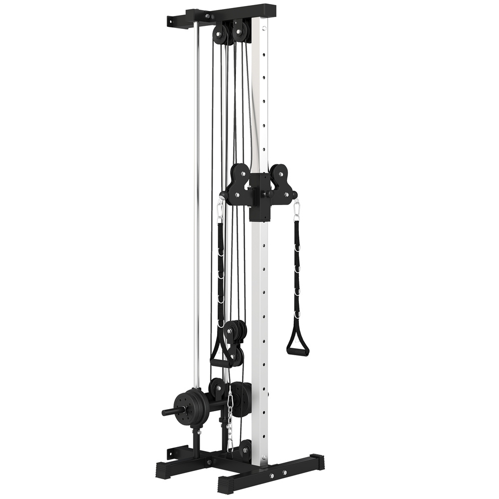 SPORTNOW Wall Mount Cable Machine, 15 Positions Adjustable Cable Crossover Machine Dual Pulley System for Home Gym