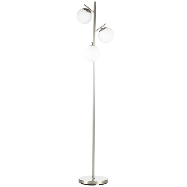 HOMCOM 3-Light Tree Floor Lamps for Living Room, Modern Standing Lamp for Bedroom with Globe Lampshade, Steel Base, Bulb not Included, Silver Tone