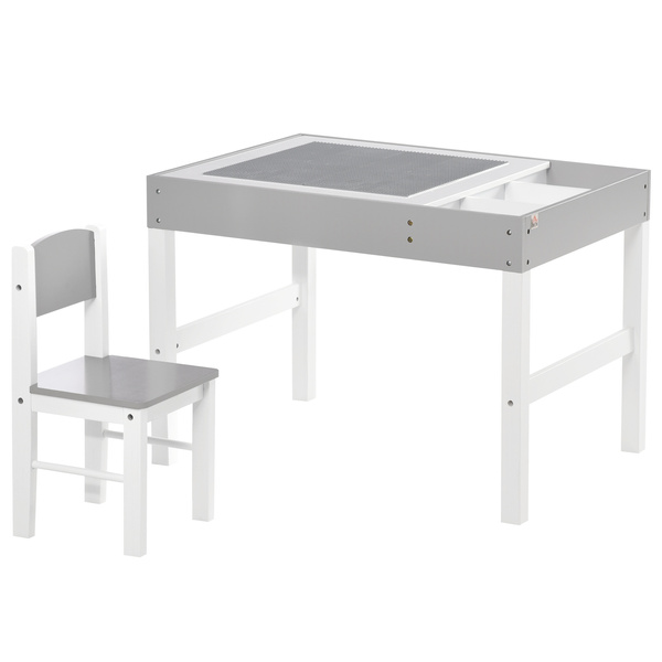 HOMCOM Kids Table and Chair Set, with Storage Space - Grey