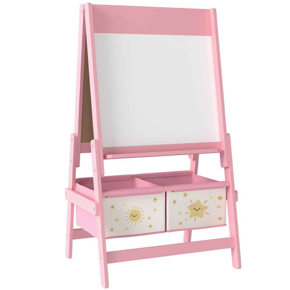 AIYAPLAY Art Easel for Kids, Double-Sided Whiteboard/Blackboard with Paper Roll, Two Storage Boxes, for Ages 3-8 Years, Pink