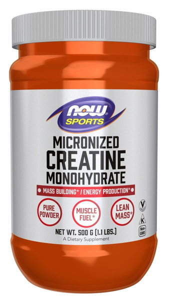 NOW Foods Creatine Monohydrate Micronized Powder Siła i Wytrzymałość dla Sportowców 500g