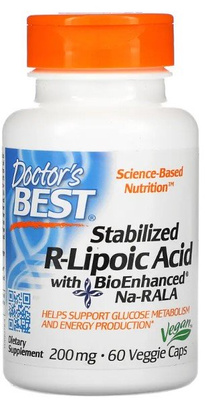 Doctor's Best Stabilizowany Kwas R-Liponowy z Na-RALA 200mg Uniwersalny Antyoksydant 60 Kapsułek