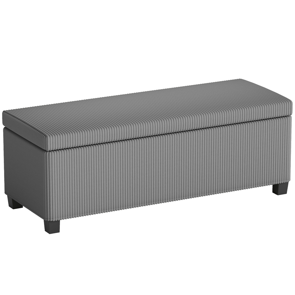 HOMCOM 84L Corduroy Storage Ottoman - Grey