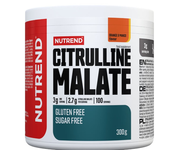 Nutrend Citrulline Malate w Proszku na Pompę Mięśniową przed Treningiem o Smaku Pomarańczy i Mango 300g