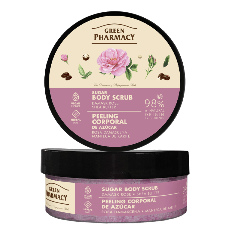 Green Pharmacy Cukrowy Peeling do Ciała Róża Damasceńska i Masło Shea 200ml