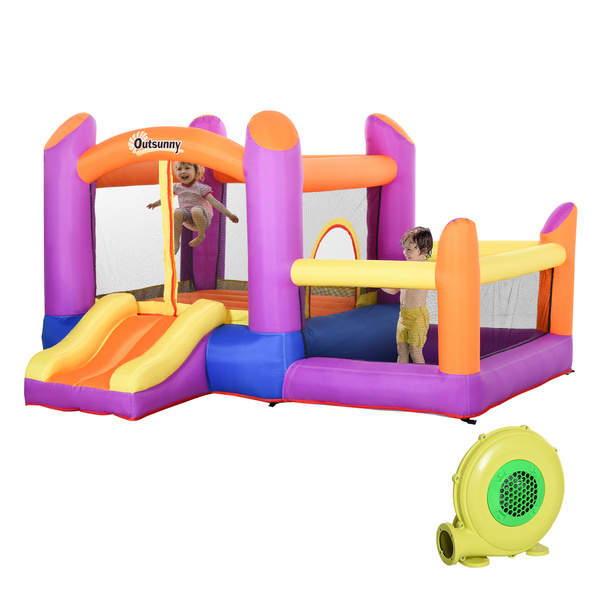 Outsunny Kids Bouncy Castle House Inflatable Trampoline Slide Water Pool 3 in 1 with Blower Indoor Outdoor for Kids Age 3-8 Multi-Colour 2.8 x 2.5 x 1.7m