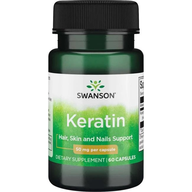 Swanson Keratyna 50mg na Włosy, Skórę i Paznokcie 60 Kapsułek