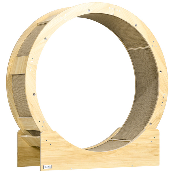 PawHut Cat Wheel with Brake, Scratching Pads - Oak Tone