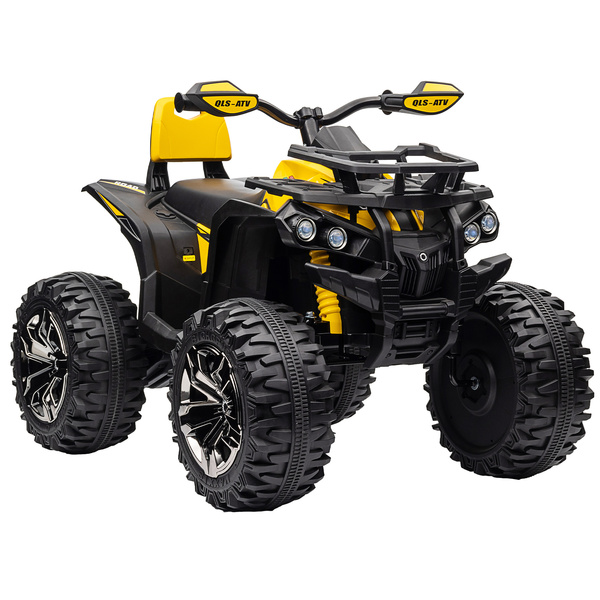 HOMCOM 12V Quad Bike ATV with LED Lights, Music, Backrest, Forward, Backward, Yellow