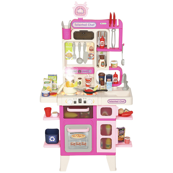 AIYAPLAY Pretend Play Kitchen Set with Realistic Lights & Sounds, 104PCS Toy Kitchen Accessories for Boys and Girls, Pink